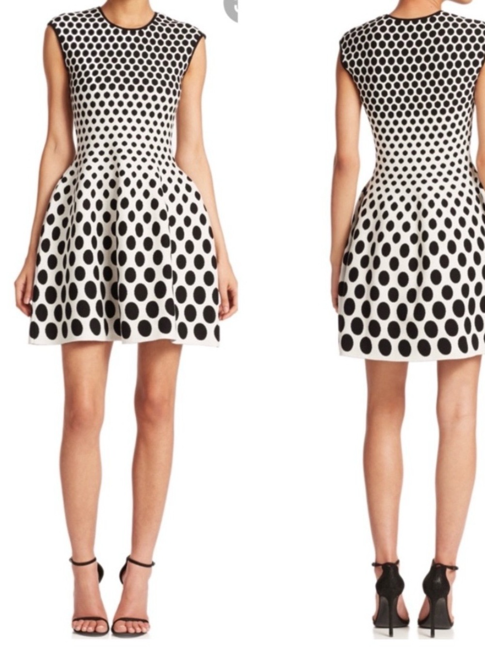 RVN Black and White Polka Dot Fit-and-Flare Dress